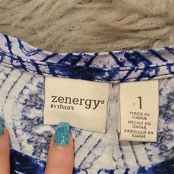 Chicos zenegy womens blue cotton tye die two toned flowy‎ tshirt size 1 - Picture 2 of 6